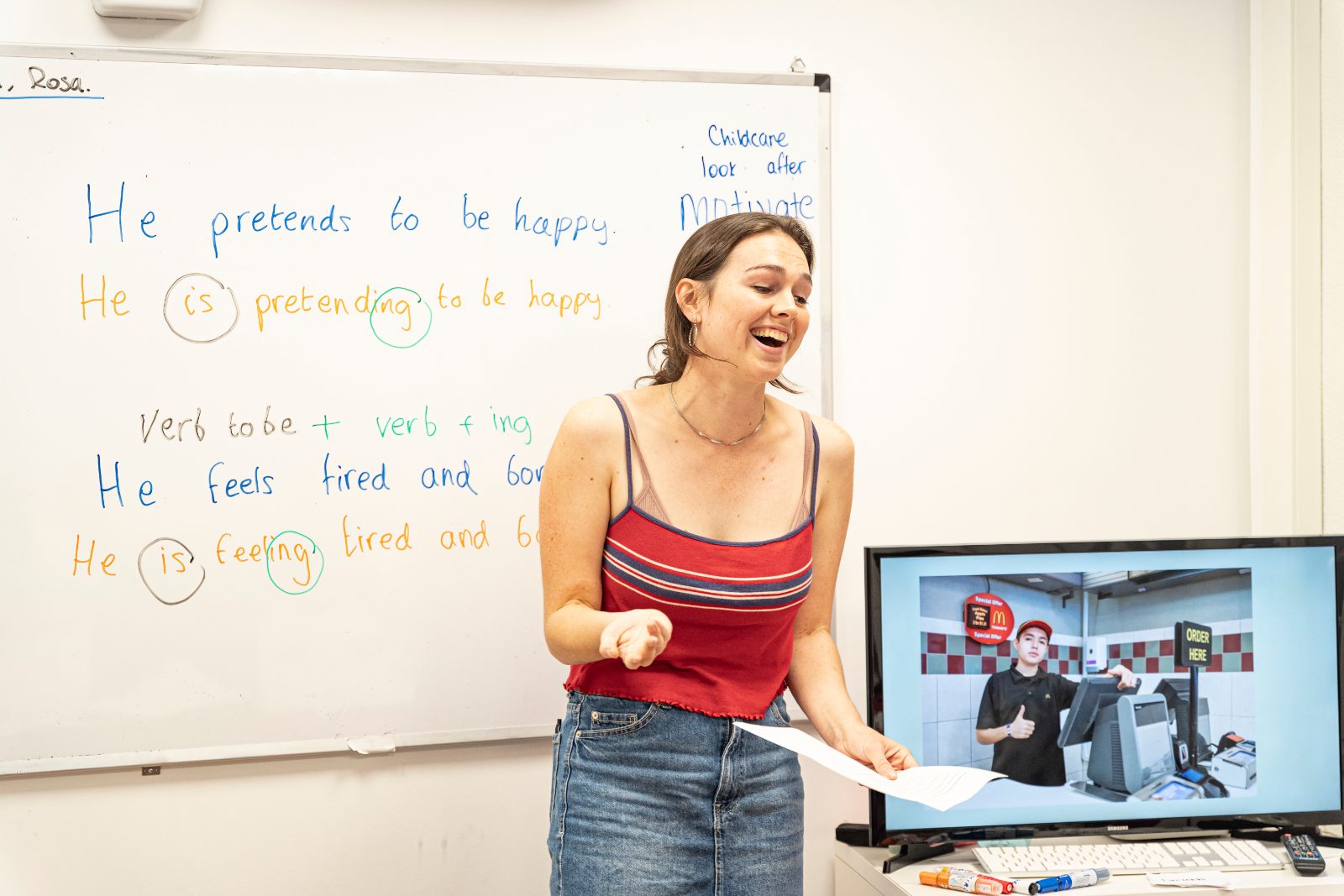 A gap year student teaching an English class